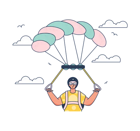 Homem faz parapente no céu  Ilustração