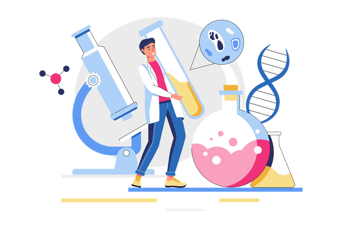 Homem fazendo pesquisa química  Ilustração