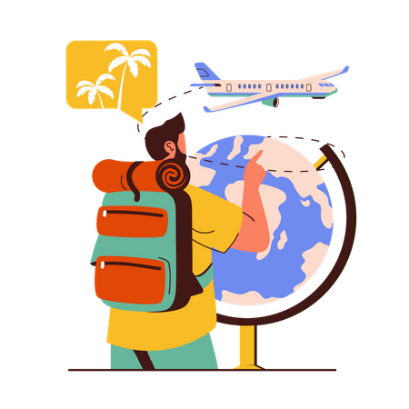 Homem fazendo planejamento de viagens  Ilustração