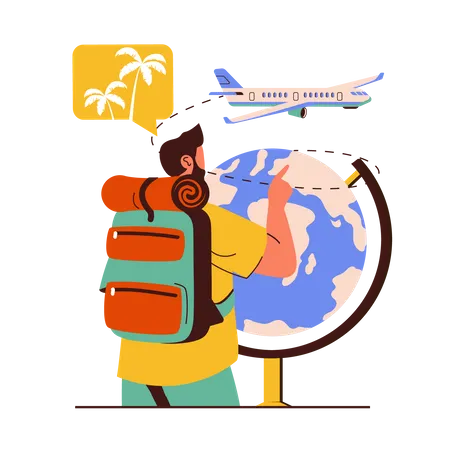 Homem fazendo planejamento de viagens  Ilustração