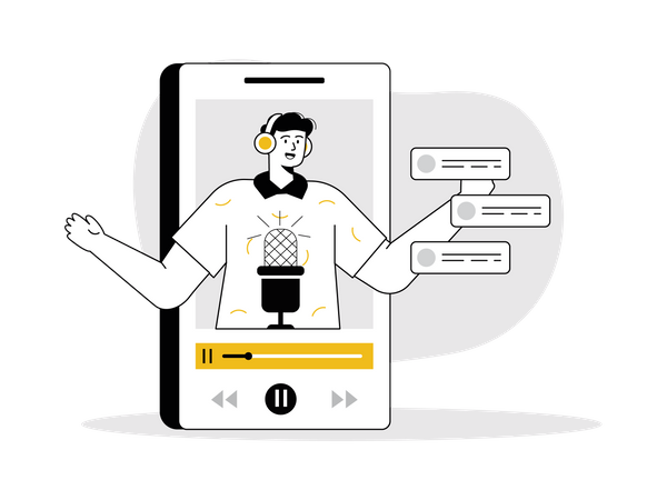Homem fazendo podcast de áudio  Ilustração
