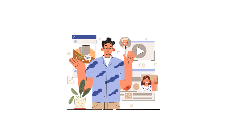Homem fazendo promoção de conteúdo de outro autor  Illustration