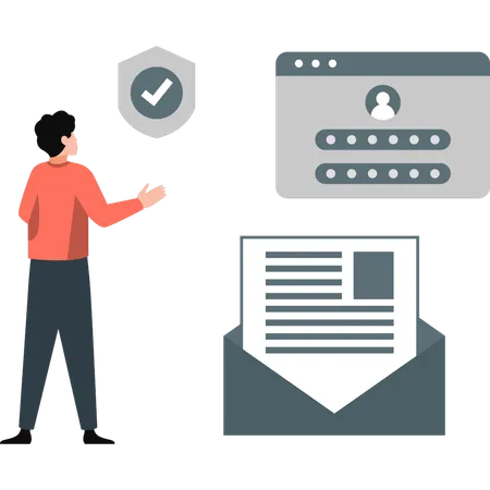 Homem fazendo proteção de e-mail senha  Ilustração