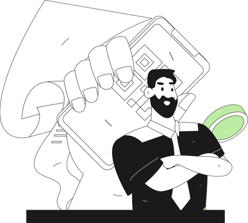 Homem fazendo pagamento por código QR  Ilustração