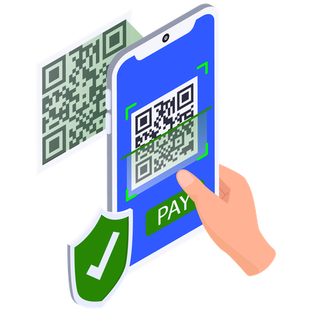 Homem fazendo pagamento móvel com código QR  Ilustração
