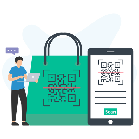 Homem fazendo pagamento qr  Ilustração