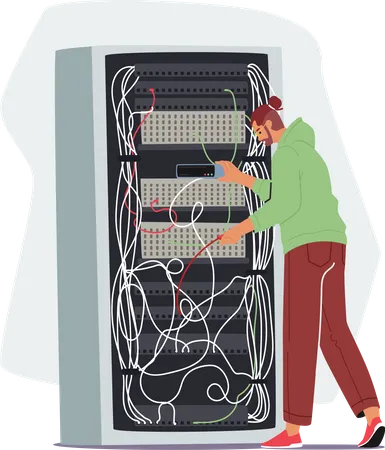 Homem fazendo conserto de servidor  Ilustração