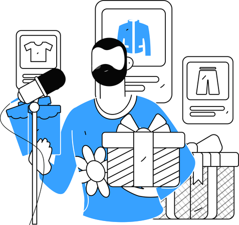 Homem fazendo revisão de roupas vivas  Ilustração