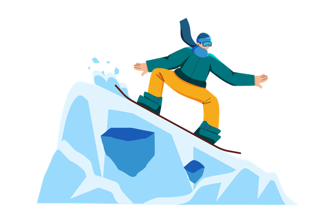 Homem pratica snowboard em Snow Hill  Ilustração