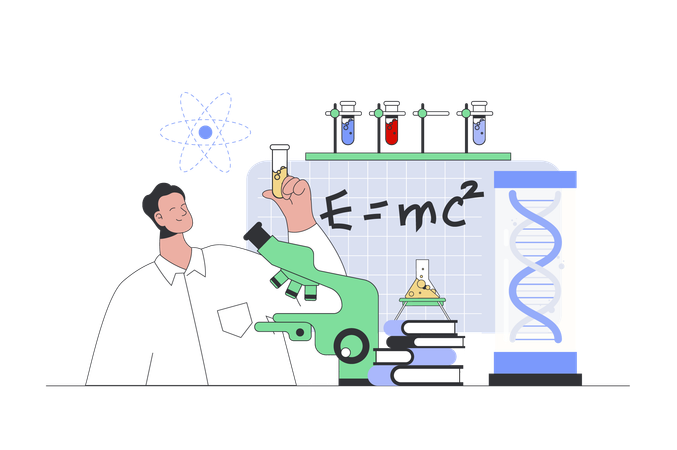Homem fazendo teste de laboratório em frasco  Ilustração