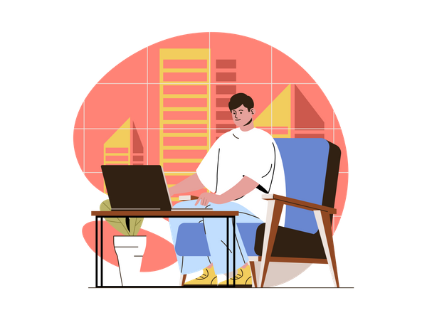 Homem fazendo trabalho freelancer em casa  Ilustração