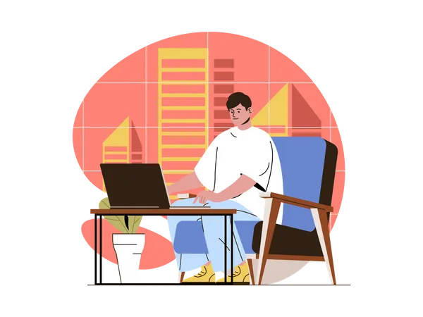 Homem fazendo trabalho freelancer em casa  Ilustração