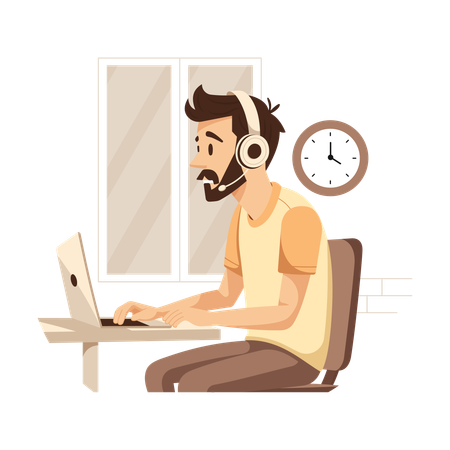 Homem trabalhando até tarde da noite  Ilustração