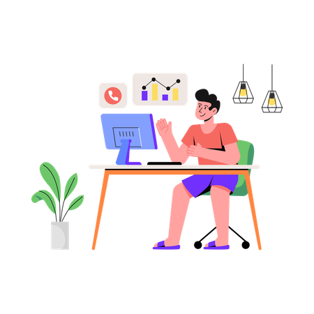 Homem fazendo trabalho on-line  Ilustração