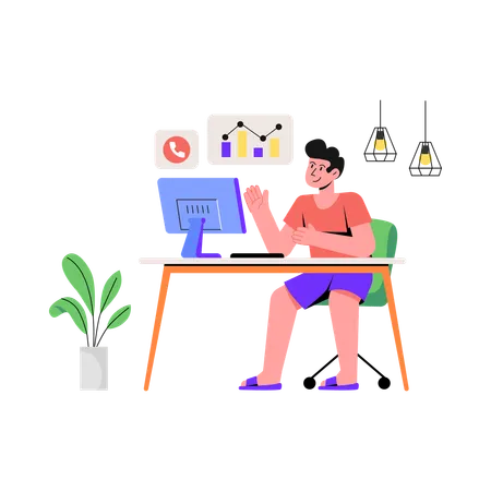 Homem fazendo trabalho on-line  Ilustração