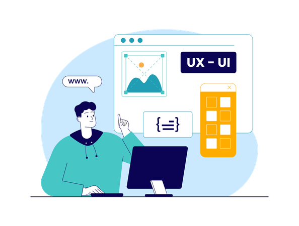 Homem fazendo design de UI UX  Ilustração