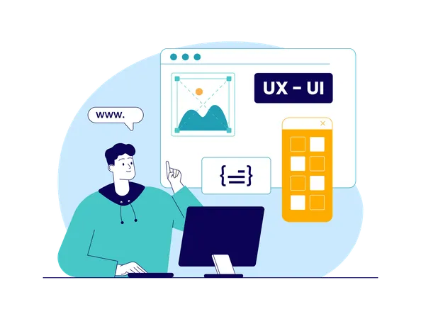 Homem fazendo design de UI UX  Ilustração