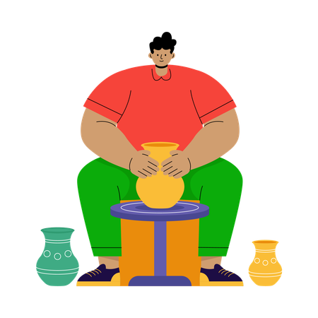 Homem fazendo potes de barro  Ilustração