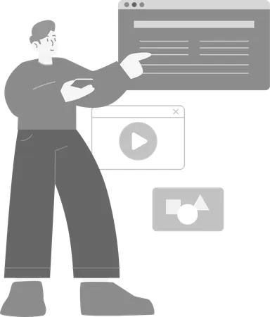 Homem fazendo verificação da Web  Ilustração
