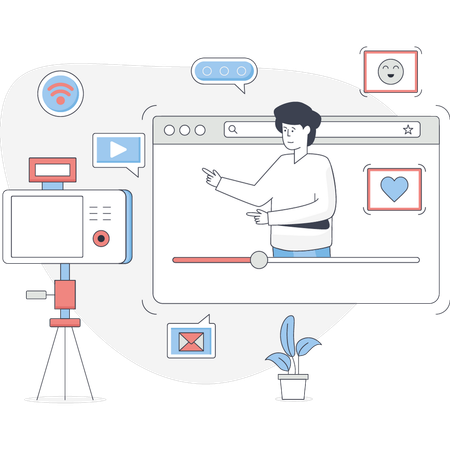 Homem fazendo conteúdo de vídeo  Ilustração