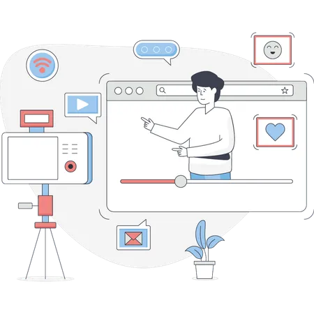 Homem fazendo conteúdo de vídeo  Ilustração