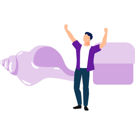 Homem feliz com concha  Ilustração