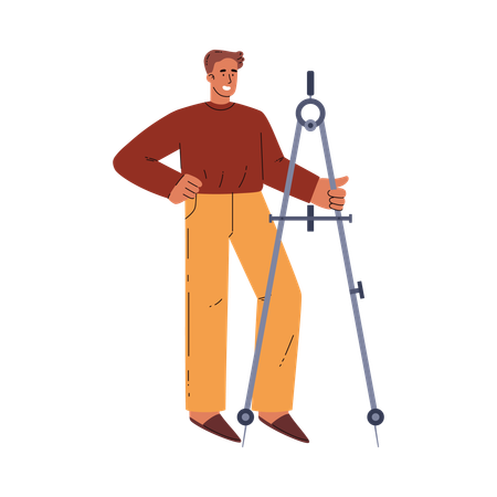 Homem feliz com ferramenta matemática  Ilustração