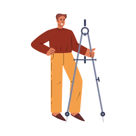 Homem feliz com ferramenta matemática  Ilustração