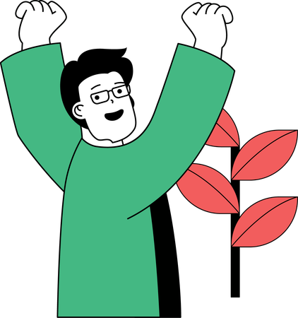 Homem feliz com planta  Ilustração