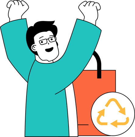 Homem feliz com saco de reciclagem  Ilustração