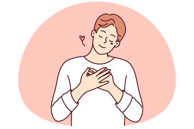 Homem feliz com as mãos no peito  Ilustração