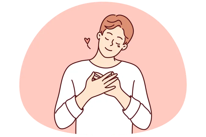 Homem feliz com as mãos no peito  Ilustração