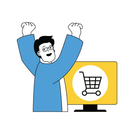 Homem feliz depois de fazer compras online  Ilustração