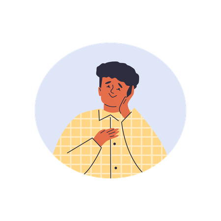 Homem feliz ao mesmo tempo emocionado e grato  Ilustração