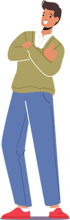 Homem feliz mostrando símbolo satisfeito com polegar para cima  Ilustração