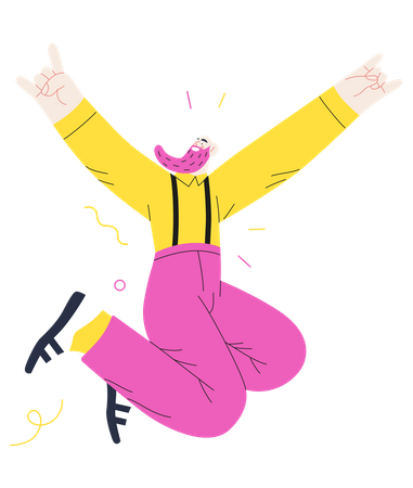 Homem feliz pulando no ar  Ilustração