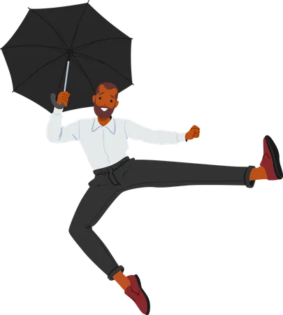 Homem feliz segurando guarda-chuva  Ilustração