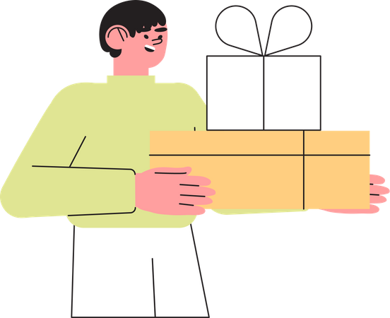 Homem feliz segurando presentes  Ilustração