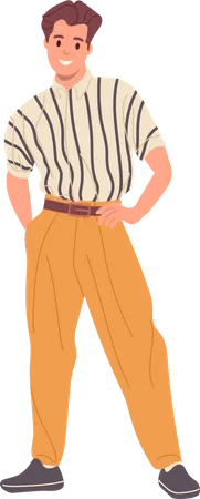 Homem sorridente feliz vestindo roupas estilo moda dos anos 90  Ilustração