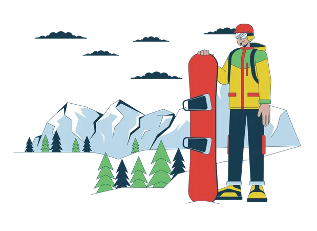 Férias de snowboard de homem  Ilustração