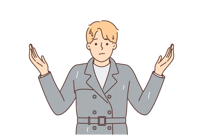 Homem fica sob chuva e abre os braços  Ilustração