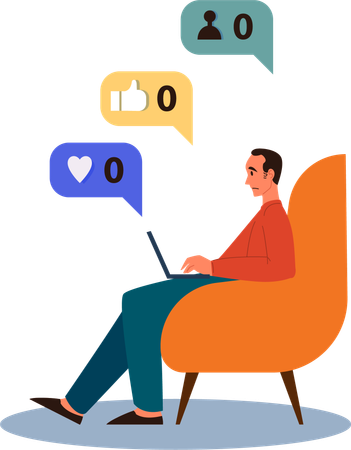 Homem fica deprimido sem seguidores  Ilustração