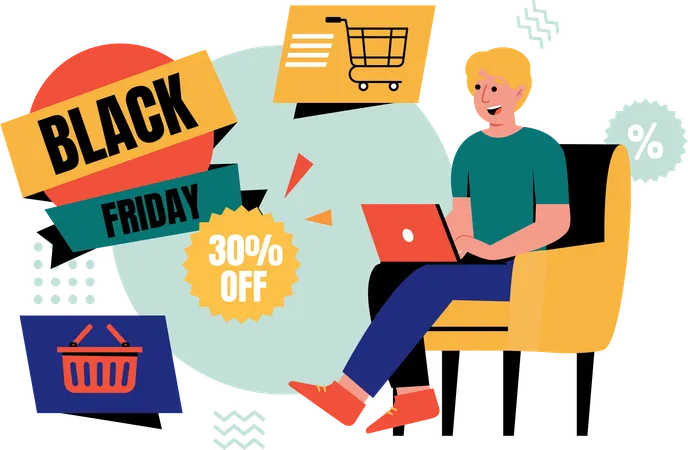 Homem recebendo desconto na Black Friday  Ilustração