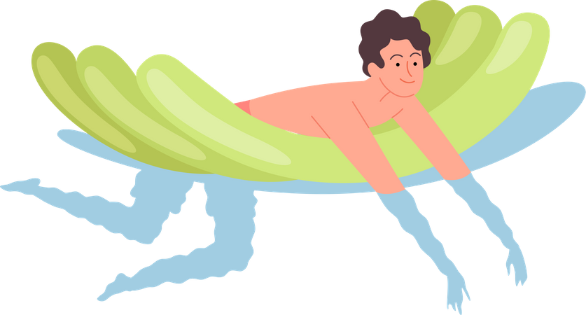 Homem flutuando em boia inflável  Ilustração