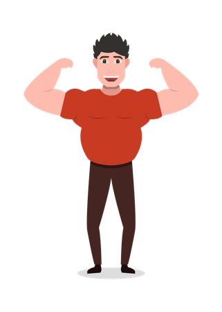 Homem forte mostrando os músculos dos braços  Ilustração