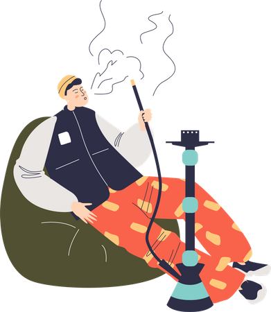 Homem fumando narguilé  Ilustração