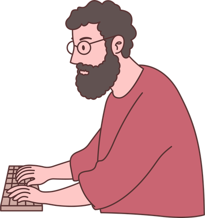 Homem funcionário autônomo digitando personagem no teclado  Ilustração