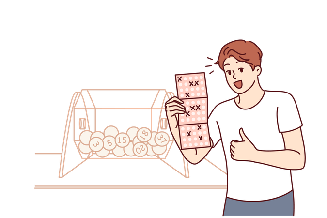 Homem ganha na loteria do bingo  Ilustração