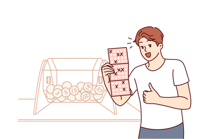 Homem ganhou na loteria do bingo  Ilustração