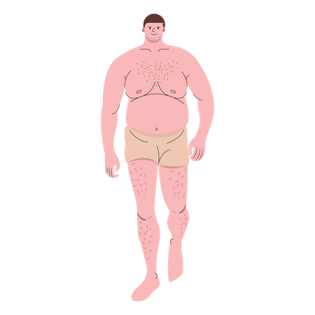 Homem gordinho vestindo cueca boxer andando  Ilustração